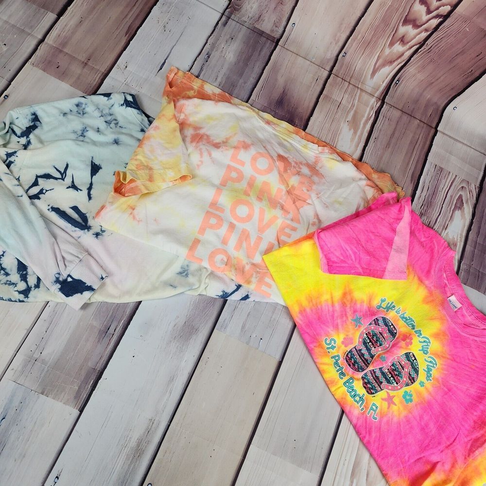 Assorted Lot Of 3‎ Womens L Tie Dye Shirts V.S. PINK - SO - St. Pete Beach *Read